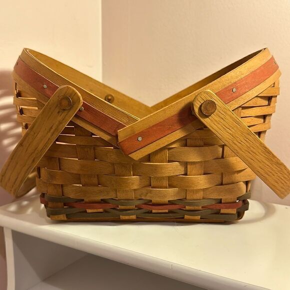 Henn Workshops Woven Wooden Basket w/Handles Hand Crafted Vintage - Picture 1 of 13
